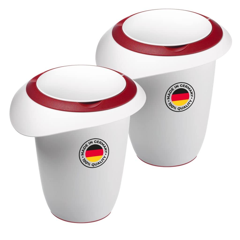 Westmark 2x Quirtopf mit zweigeteiltem Deckel, 1 l, Mit Ausgiesser, Kunststoff, Weiss/Rot, 315122E3