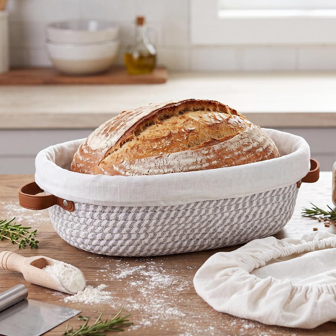 30cm Gärkörbchen Ovalen mit Liner &amp; Abdeckungen, Baumwollseil Gärkörbe Sauerteig Starter Set für Tei
