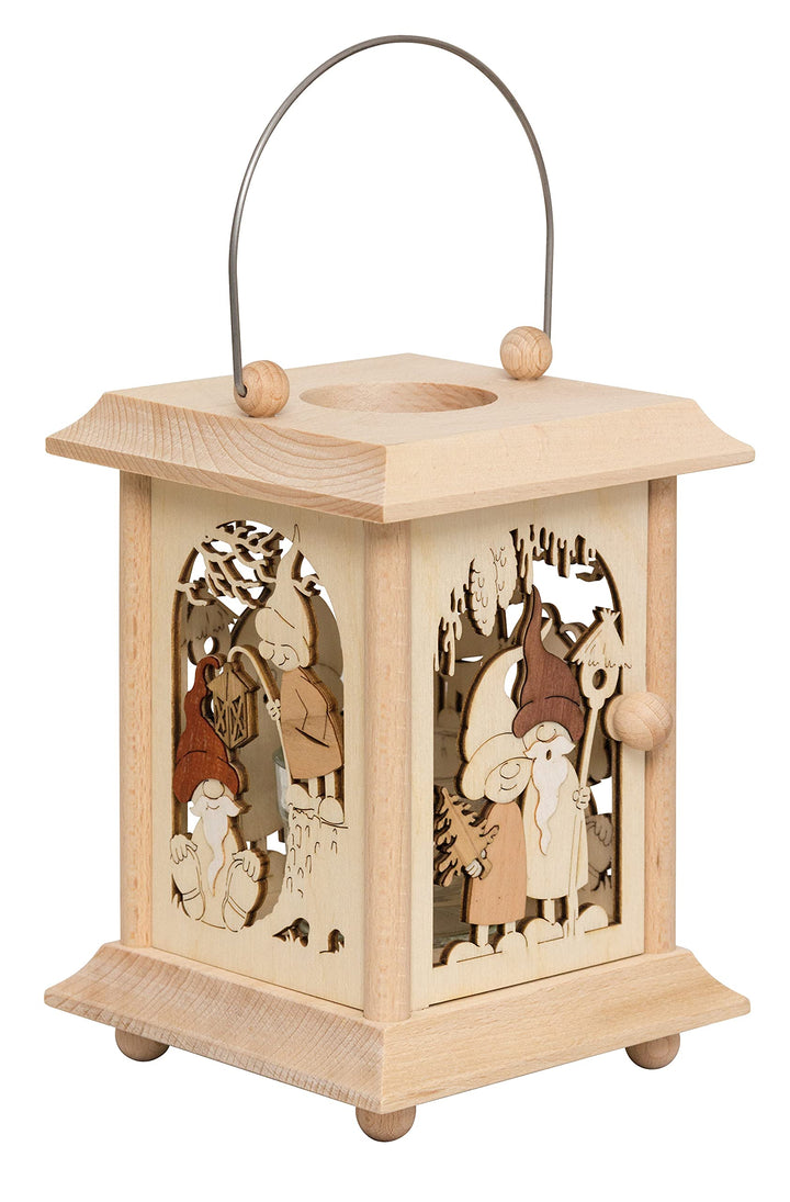 Drechslerei Kuhnert Tischlaterne/Teelichthalter - Motiv: Wichtel aus Edelholz - Masse: 11,5 x 11,5 x