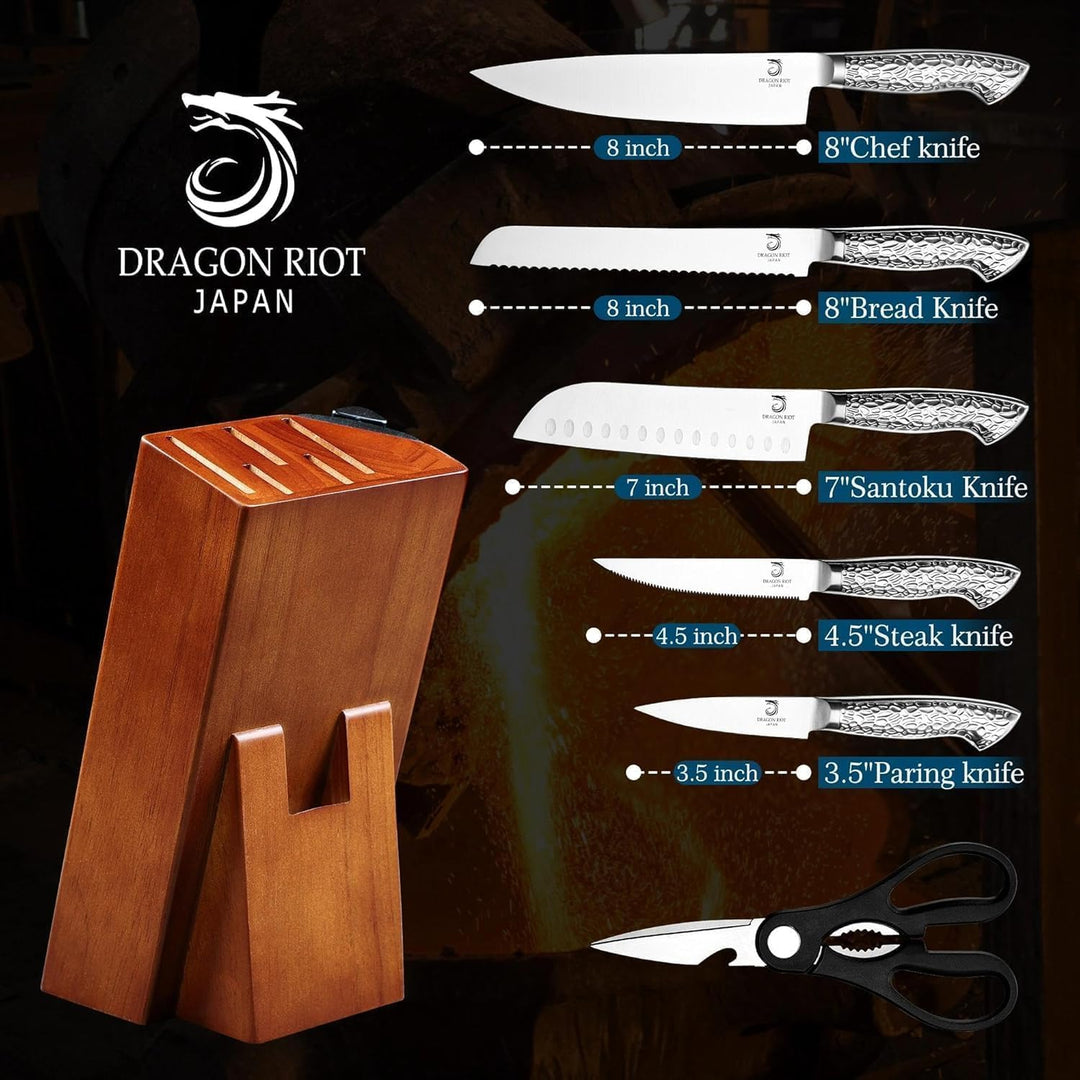 DRAGON RIOT Messerset mit Block, 7-teilig Messerblock mit Schärfer