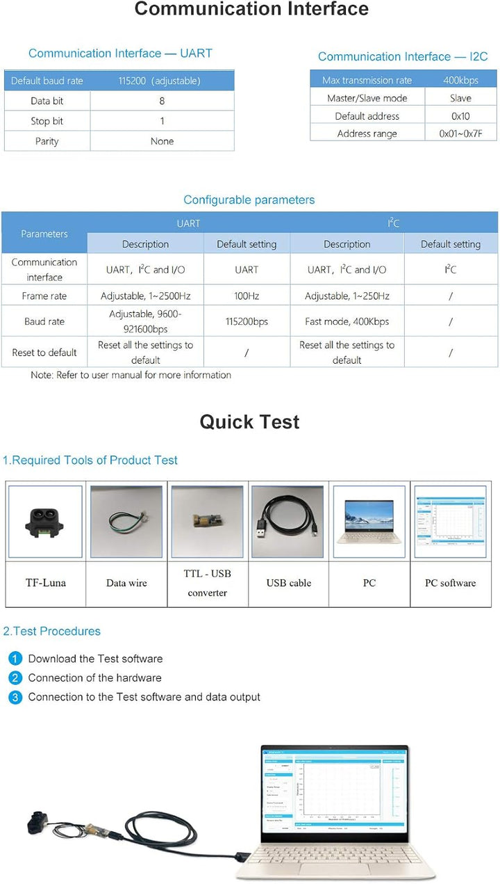 SmartFly Info TF-Luna Lidar-Sensor 0,1–8 m Kurzstreckenentfernung, Einpunkt-Rangefinder-Modul, UART/
