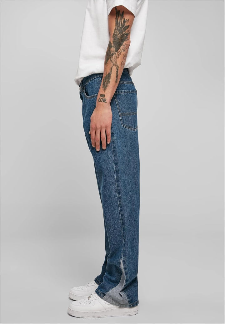Urban Classics Herren Hose, Organic Triangle Denim Jeans aus BIO-Baumwolle, weites Bein mit Einsatz