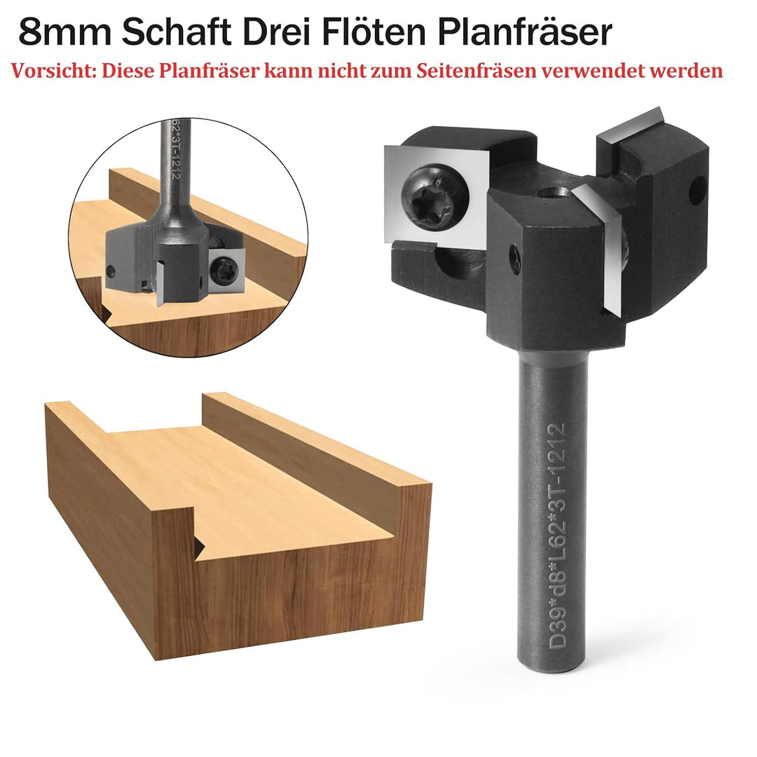 Trvoxviq Planfräser 8mm schaft 3 Flöten mit 10 austauschbaren Hartmetallmessern (12x12x1.5mm) für Ho