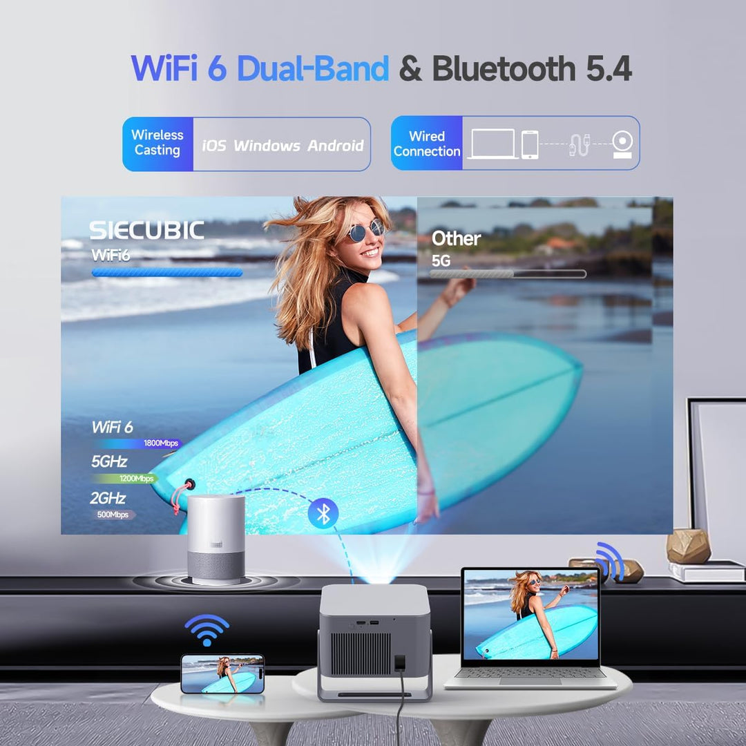 Mini Beamer 4K mit Android 14 &amp; Integrierte Apps, Native 1080P Projektor