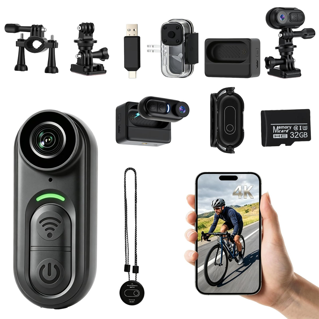 4K Körperkamera Actionkamera, Mini Actionkamera Action Cam mit 125° Weitwinkel, WiFi, 600mAh Akku &amp;