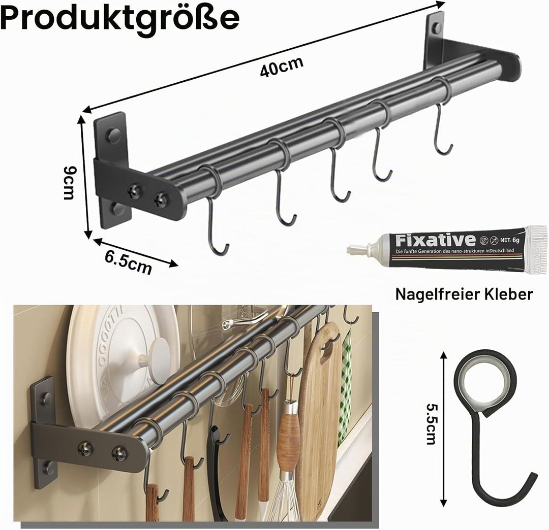Küchenleiste mit Haken und Messerschlitz – Wandmontierter Edelstahl-Utensilienhalter, kompakte platz