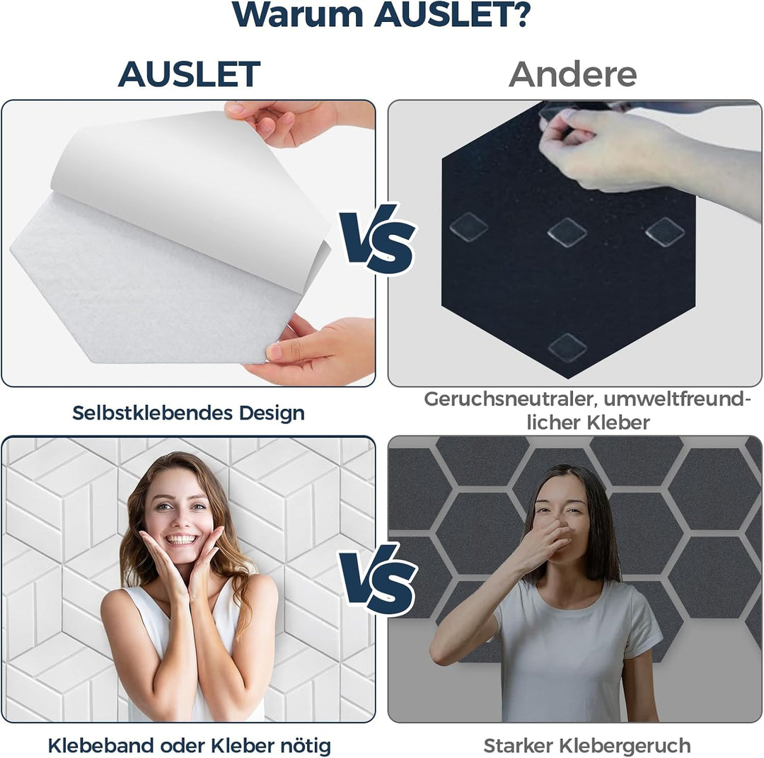 12 Stück Hexagon Akustikplatten Selbstklebend, 30 x 26 x 0,9 cm Hohe Dichte schallabsorber wand, Sch