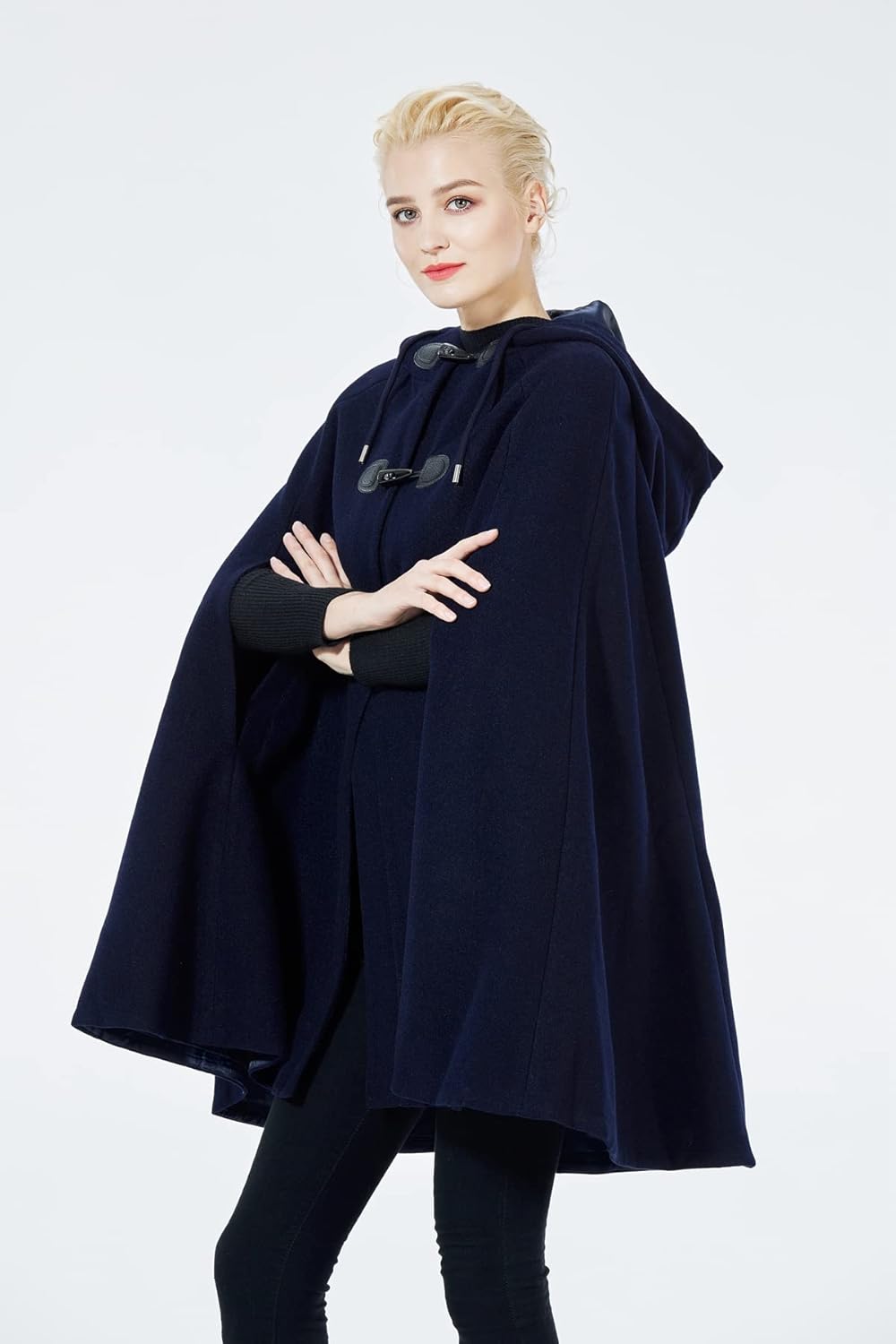 BEAUTELICATE Umhang Mit Kapuze Damen Wollmischung Poncho Winter Mantel Knie Länge Cape Karneval Kost