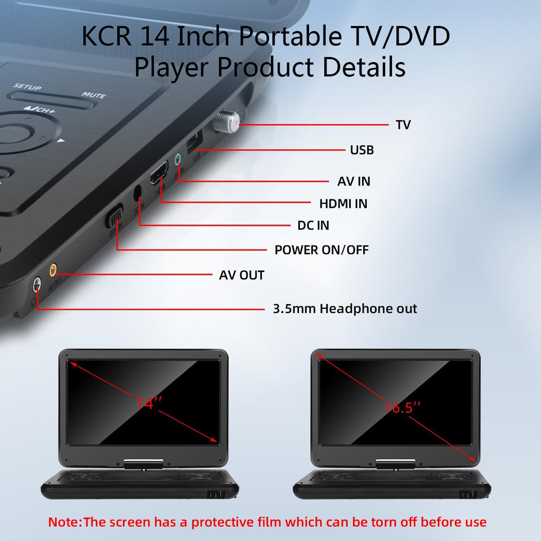KCR 14-Zoll tragbarer TV/Tragbarer DVD-Player Combo mit HD LED-Drehbildschirm und DVB-T2 digitalem T