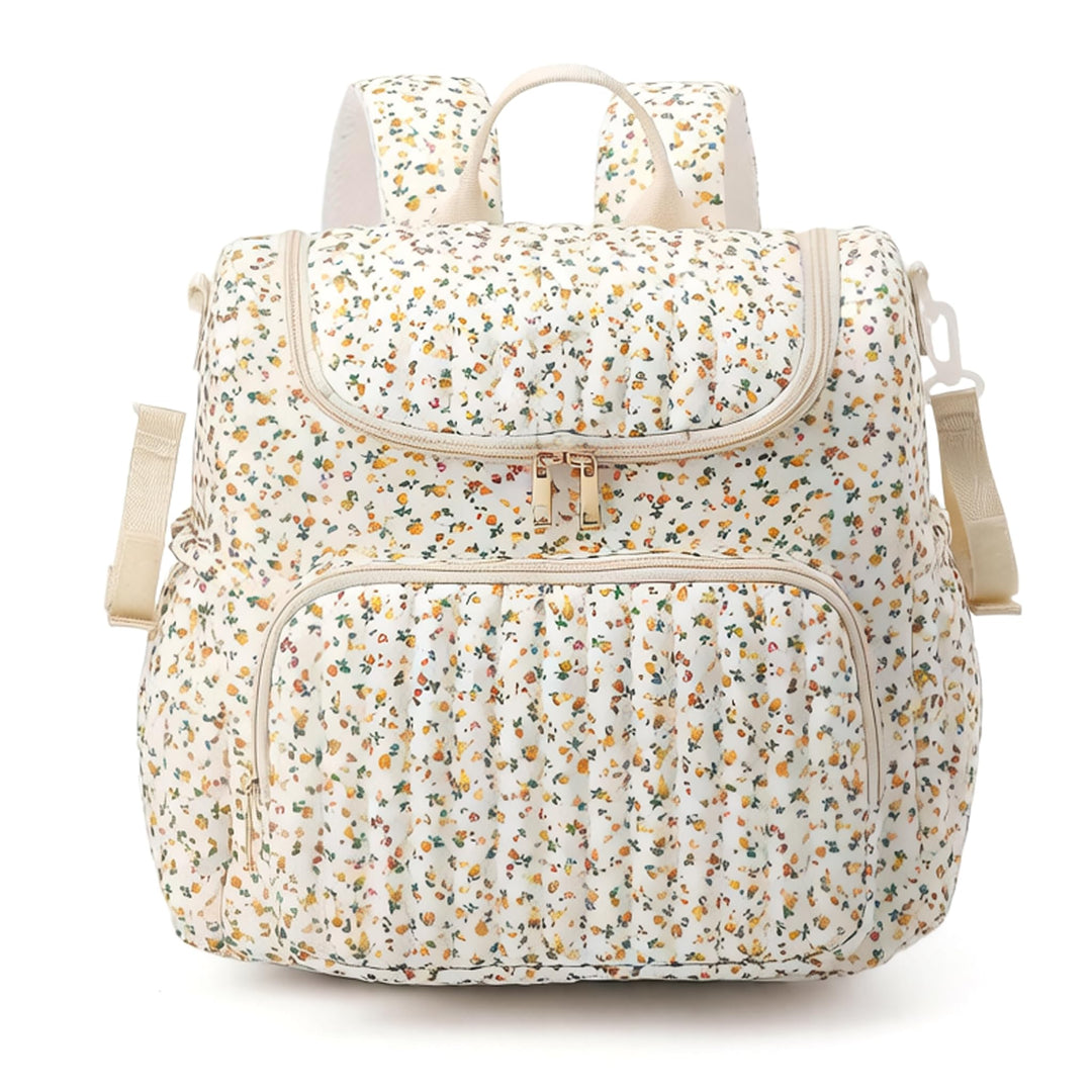 Gesteppte Wickeltasche, Wickelrucksack mit Blumenmuster, geräumiger Mama-Rucksack mit mehreren Tasch