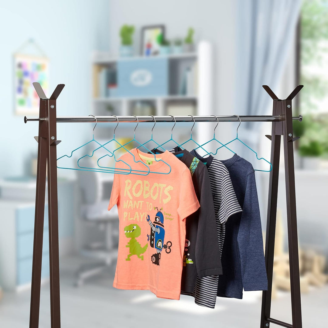 Relaxdays Kinderkleiderbügel im 20er Set, platzsparende Drahtbügel, Babybügel mit Kerben, PVC-beschi