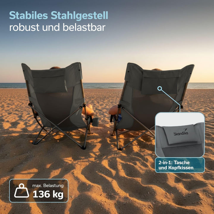 Skandika Strand Campingstuhl Beach 2er Set | Bequemer Strandstuhl mit atmungsaktivem Mesh, Getränkeh