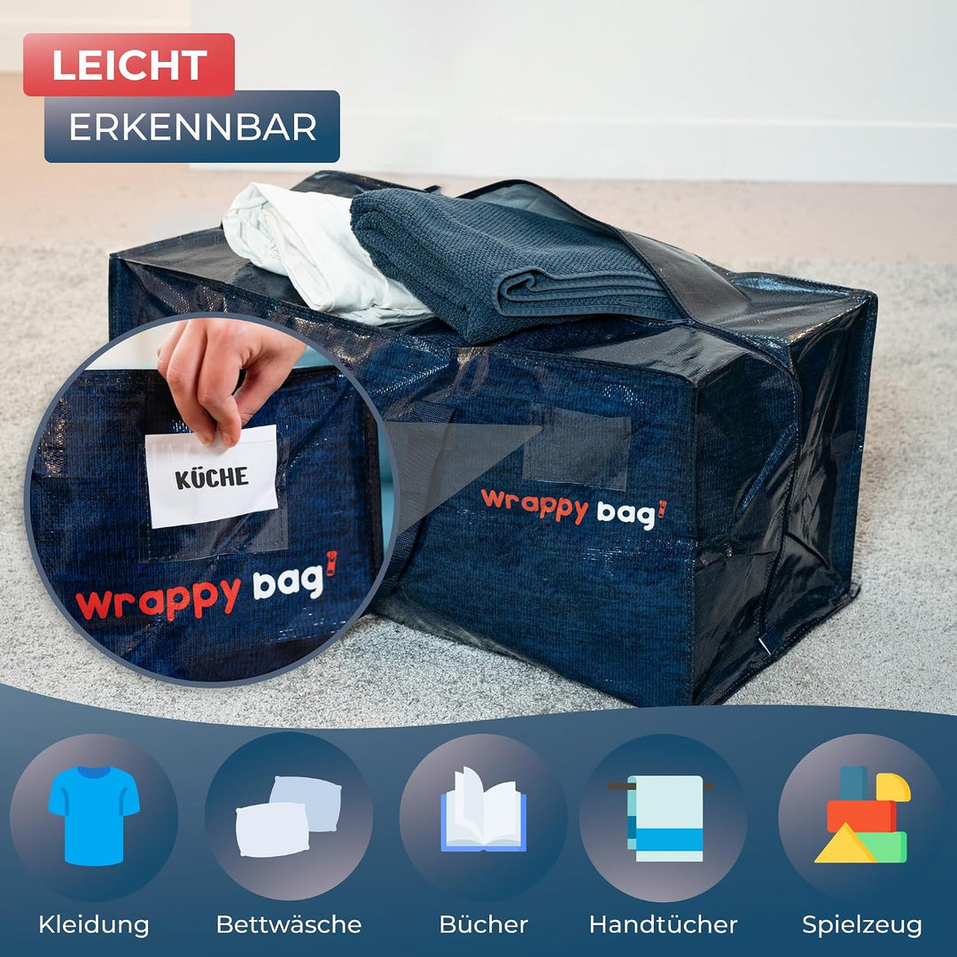 WRAPPYBAG 4er-Set Grosse Kunststoff-Aufbewahrungstaschen – Jumbo XXL Umzugstaschen – Wasserdicht, St