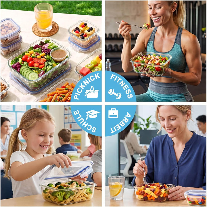 Glasbehälter mit Deckel 16-teilig(8 Behälter&amp; 8 Deckel),Meal Prep Boxen Glas,Spülmaschinenfest, Mikr