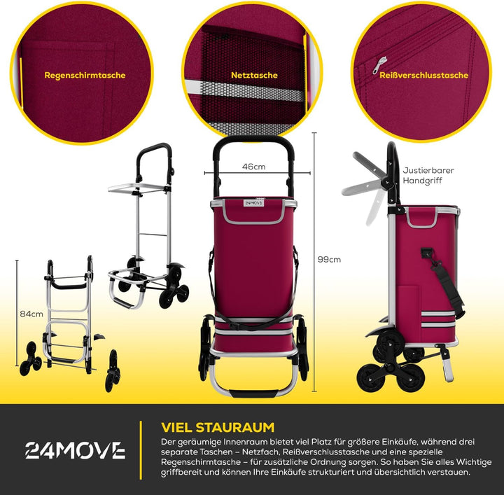 24MOVE® Einkaufstrolley Alegre klappbar mit 55L inkl. Kühlfach, Faltbarer 3in1 Trolley - Sackkarre u
