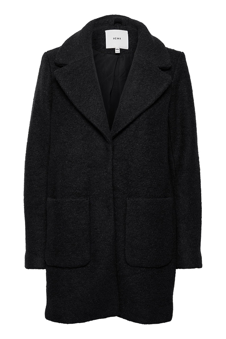 ICHI IHSTIPA JA Damen Wintermantel Wollmantel Winterjacke Kurzmantel mit Druckknöpfen und Reverskrag