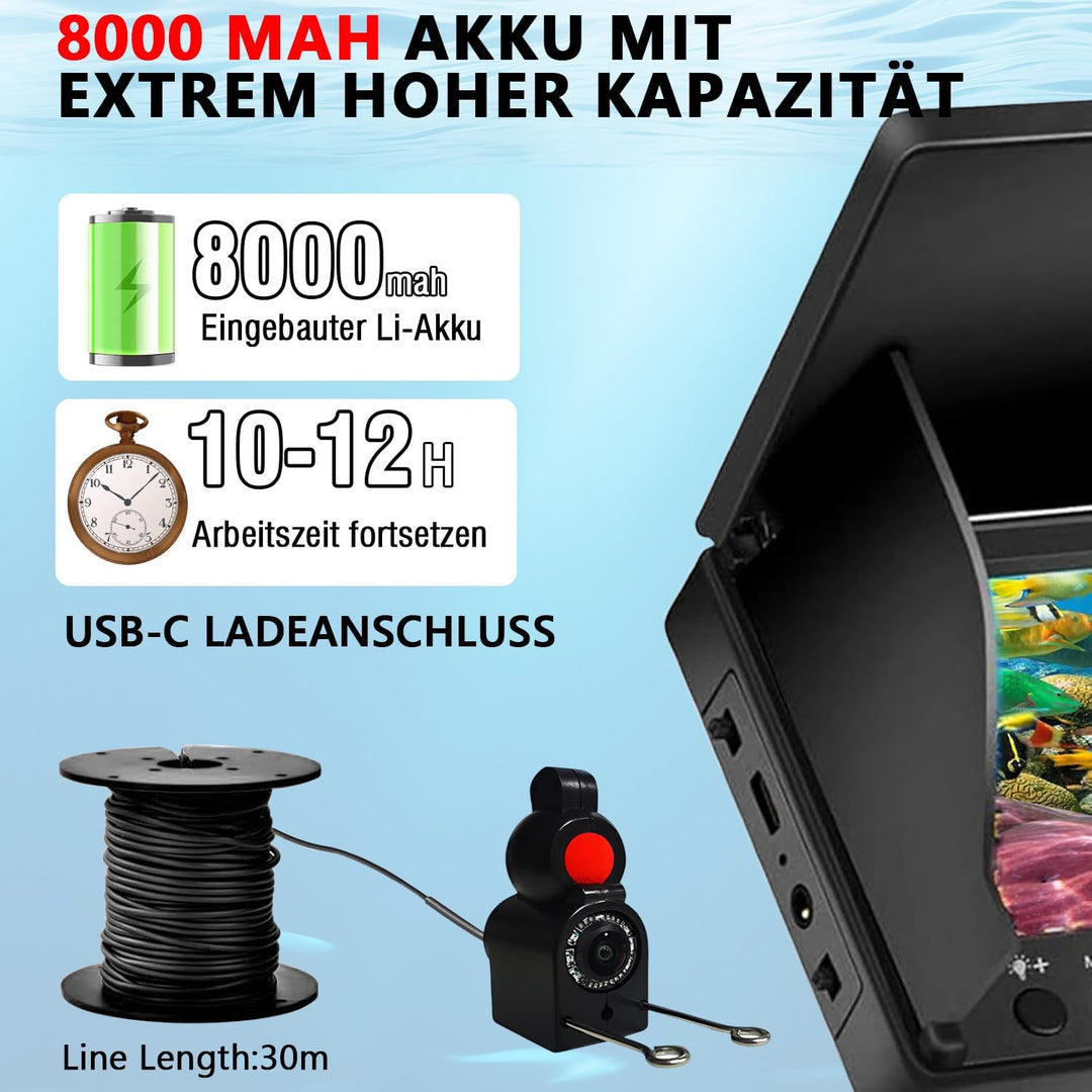 Unterwasserkamera Angeln Fishfinder, Fish Finder Kamera mit 4.3 Zoll IPS Display und 30m Kabel, Wass