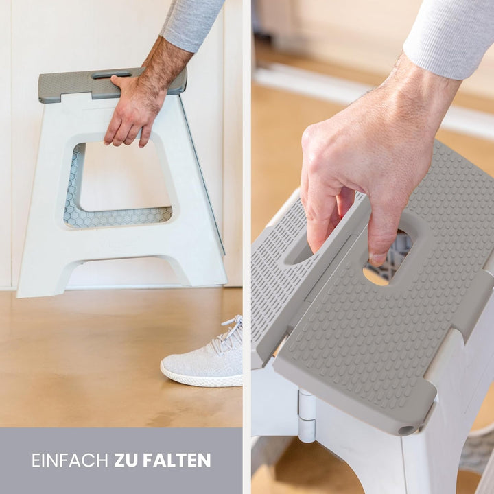 VIGAR Tritthocker Klappbar 32 cm mit Griffen, Polypropylen, Compact Grau Compact Grau 32 cm, Compact