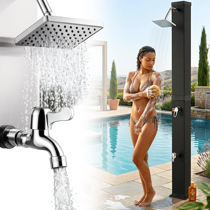 Strattore Solardusche Gartendusche 40 Liter - Warmes Wasser max. 60°C - Ohne Stromanschluss - Mit Fu