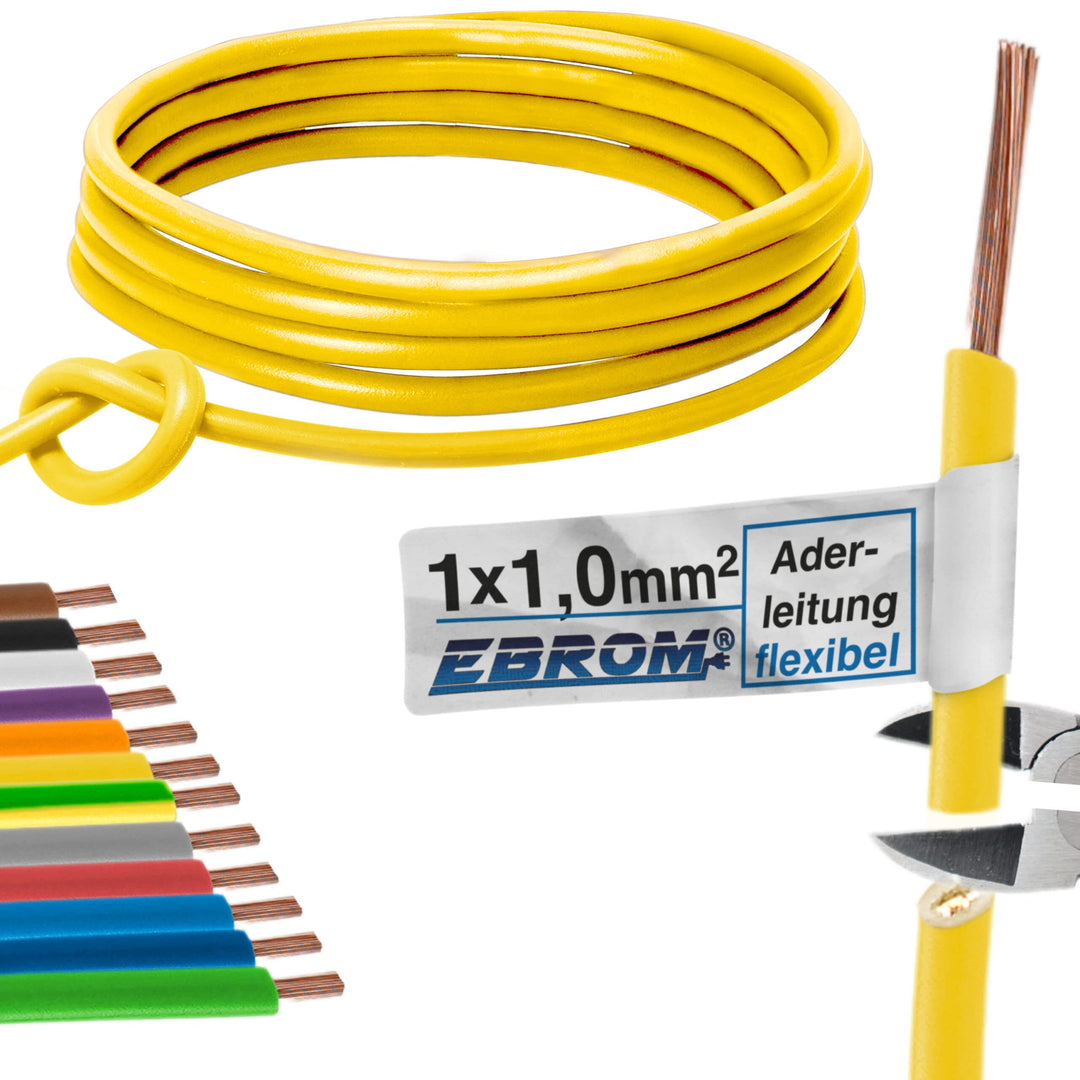 EBROM Aderleitung Einzelader flexibel H05V-K 1,0 mm² Farbe: gelb, 15 m, 15 m