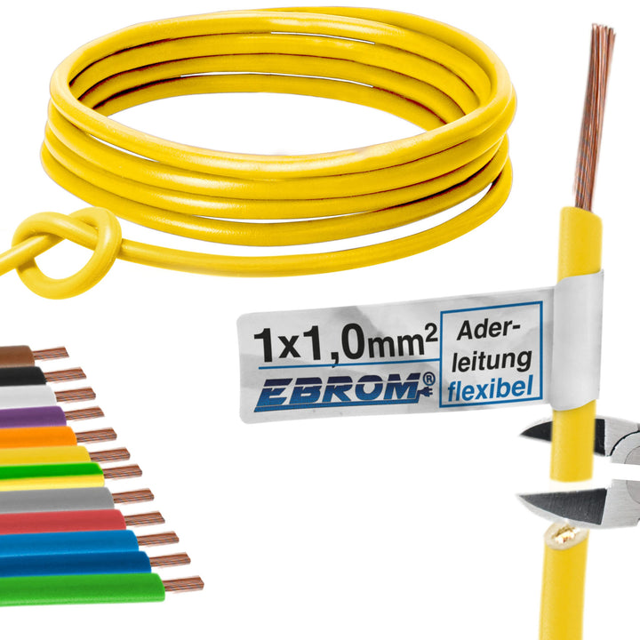 EBROM Aderleitung Einzelader flexibel H05V-K 1,0 mm² Farbe: gelb, 15 m, 15 m