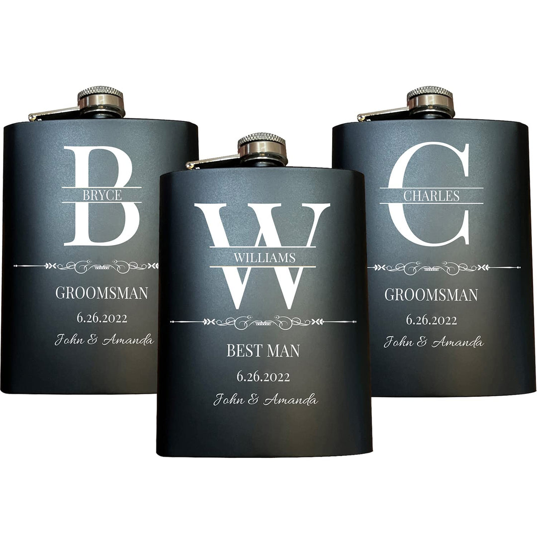 Set mit 3 personalisierten Trauzeugen Flachmann, individuelle Gravur, 237 ml, Edelstahl-Flachmann fü