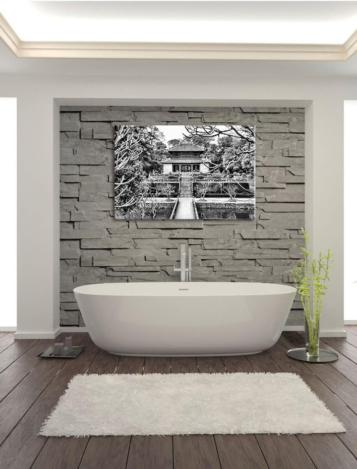 Pixxprint Monocrome, chinesischer Tempel, Format: 100x70 auf Leinwand, 100x70
