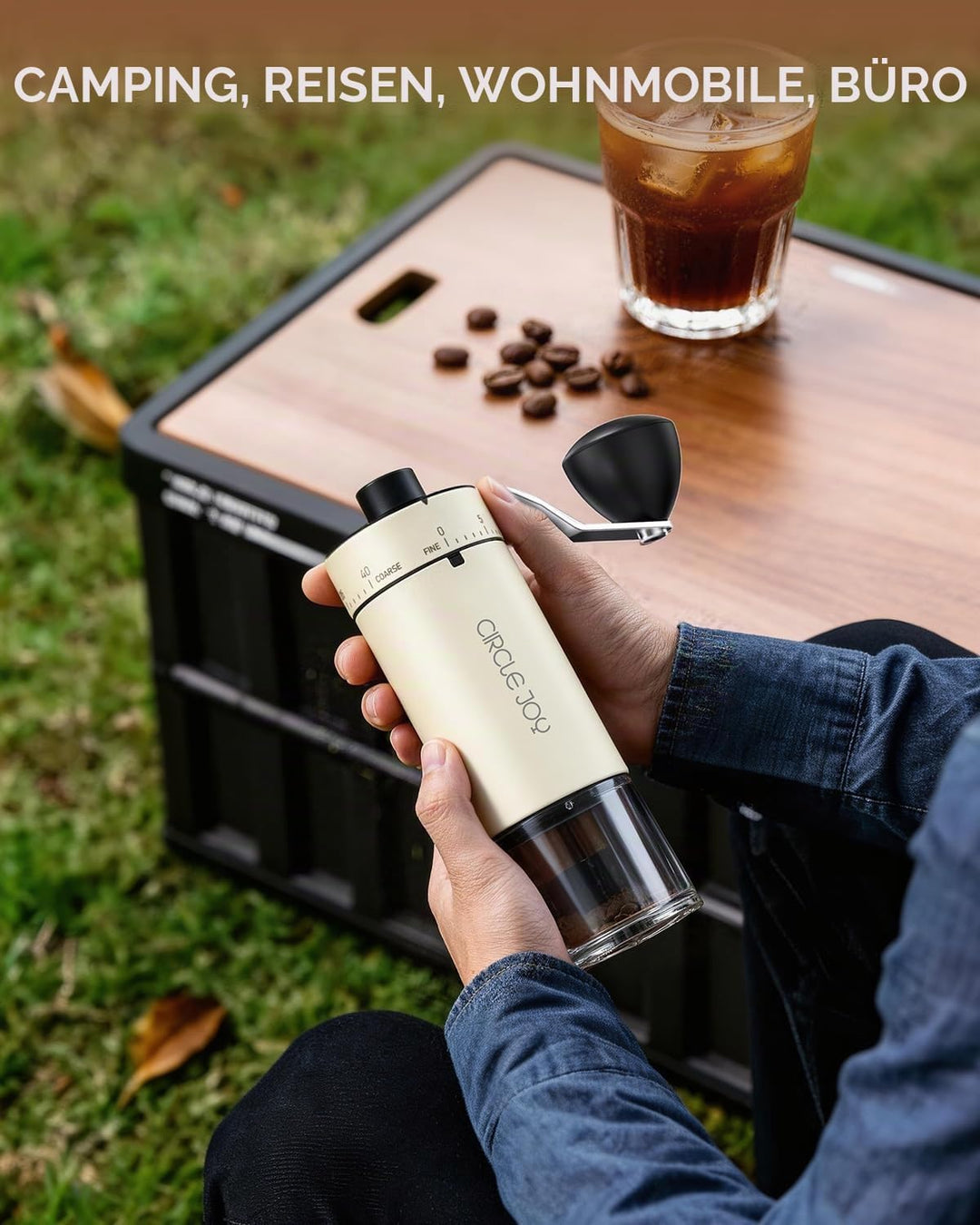 CIRCLE JOY Tragbare Manuelle Kaffeemühle mit keramischem Konischem Frässtift und 40 Externen Einstel