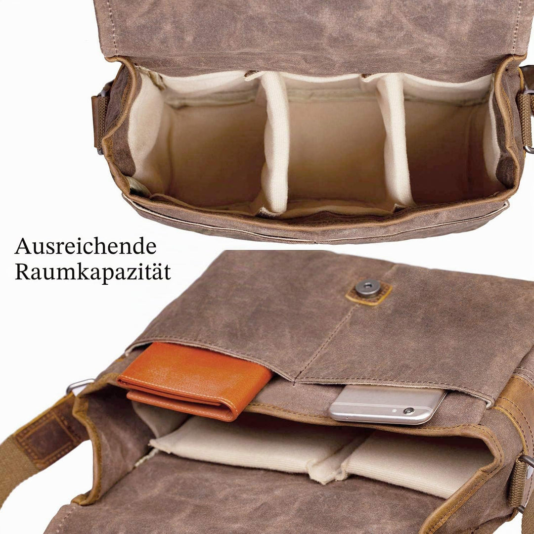 ONEGenug SLR-Kameratasche, wasserdichte Wachs-Segeltuchtasche Vintage Kameratasche Messenger Bag mit