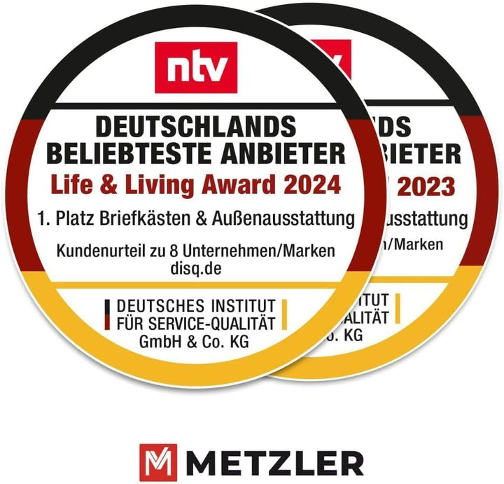 Metzler Standbriefkasten in Graualuminium - Pulverbeschichtet &amp; mit Zeitungsfach - Inkl. Edelstahl S