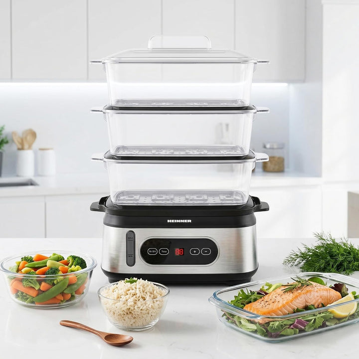 Steamer ONE STEAM HSA-D950SS Multicooker/Dampfgarer mit LED-Display, 950 W Leistung, 9 L Gesamtgarra