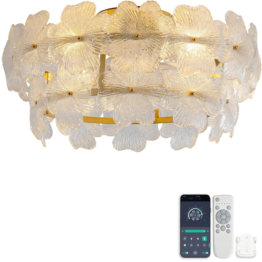 Deckenventilator 19 Zoll Kristallglas ABS-Flügel App+FB 6 Stufen leise