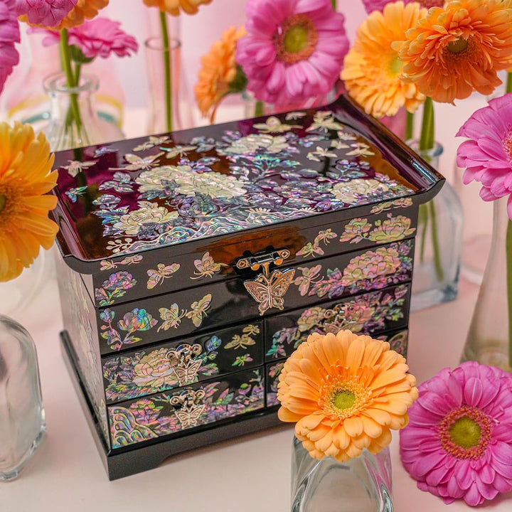February Mountain Mother of Pearl Wooden Jewelry Organizer Box – Jewelry Storage Box for Women, Feat