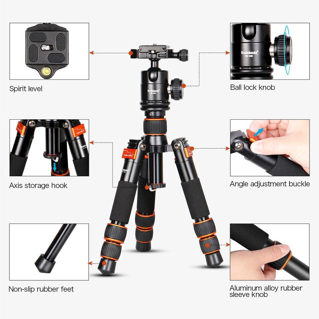 Koolehaoda Mini Stativ Kamera 55cm Aluminium Kompaktes kleines Tischstativ Reisestativ mit 360° Kuge