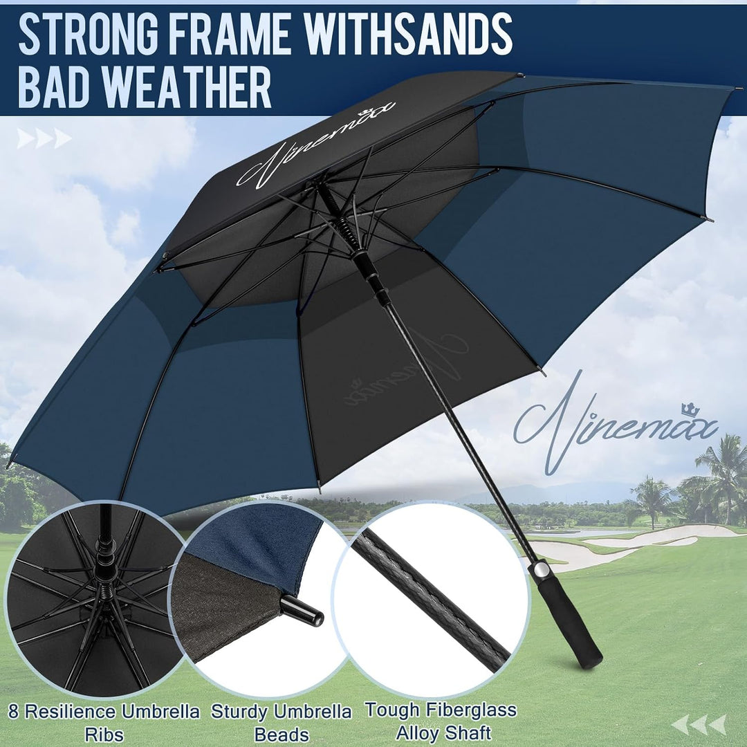 NINEMAX Golf Regenschirm Gross Sturmfest XL/XXL, Grosser Regenschirm Sturmfest Stabil, Golfschirm Gr
