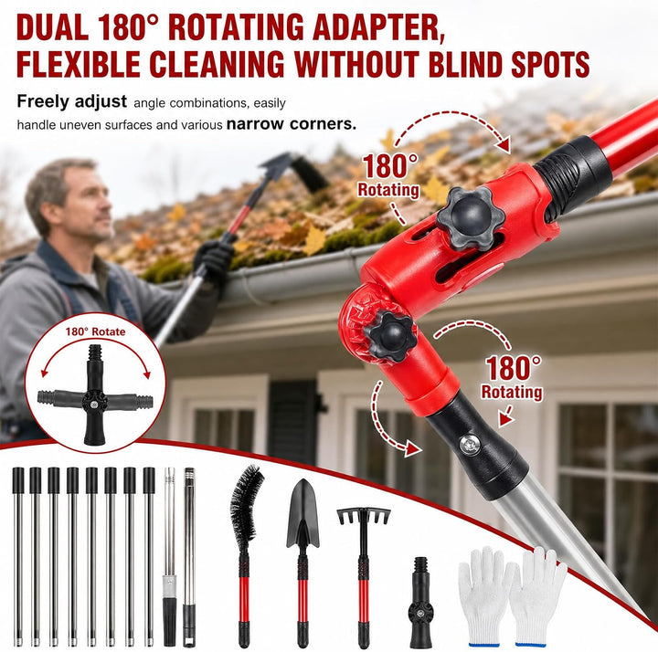 Dachrinnenreiniger 4m Teleskopstiel 3-in-1 180° Drehbar für Dach &amp; Garten