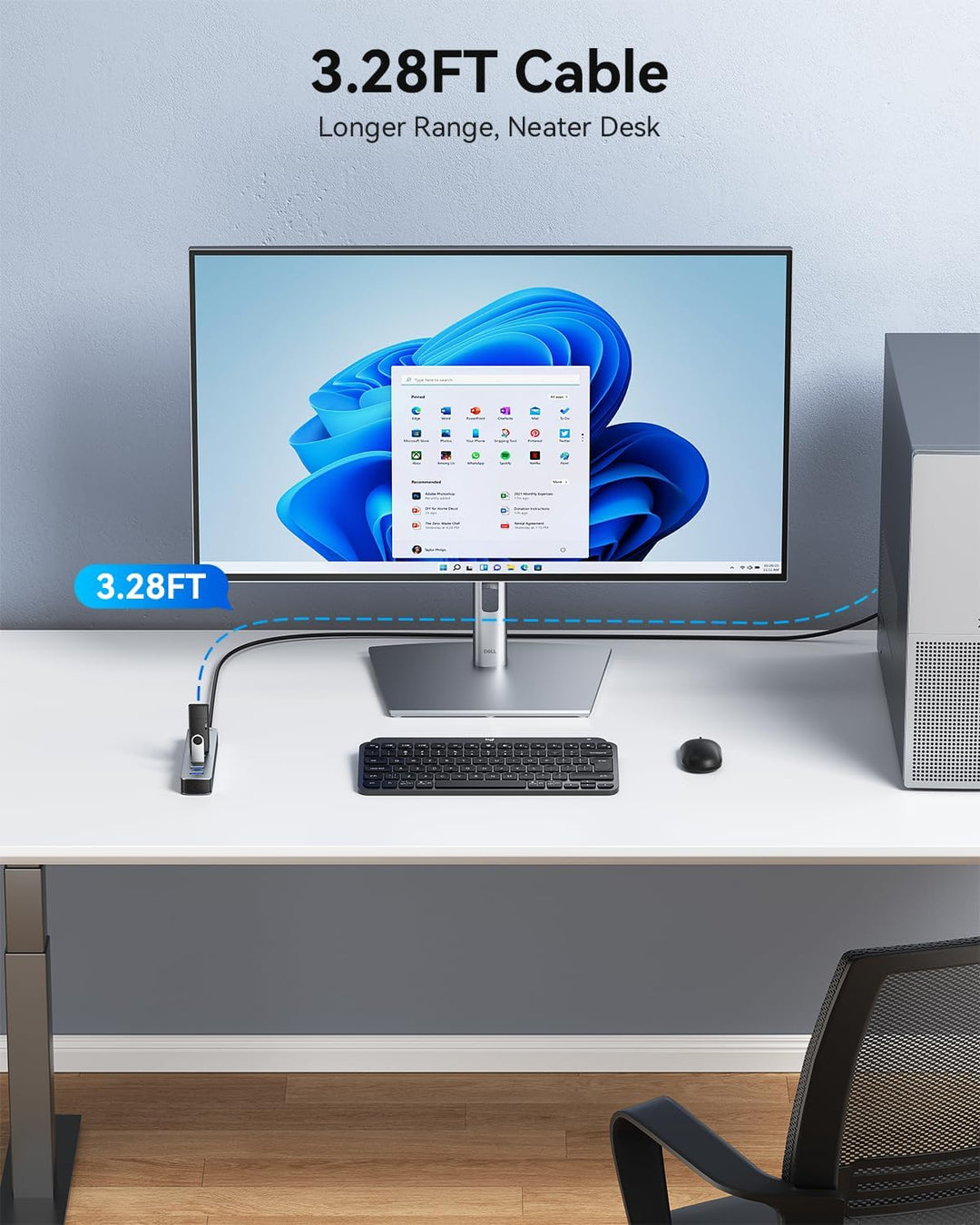 Yottamaster 7-Port USB Hub 3.0 mit 100cm Kabel für Desktop, 5V 3A Aluminium USB Verteiler 5Gbps Mult