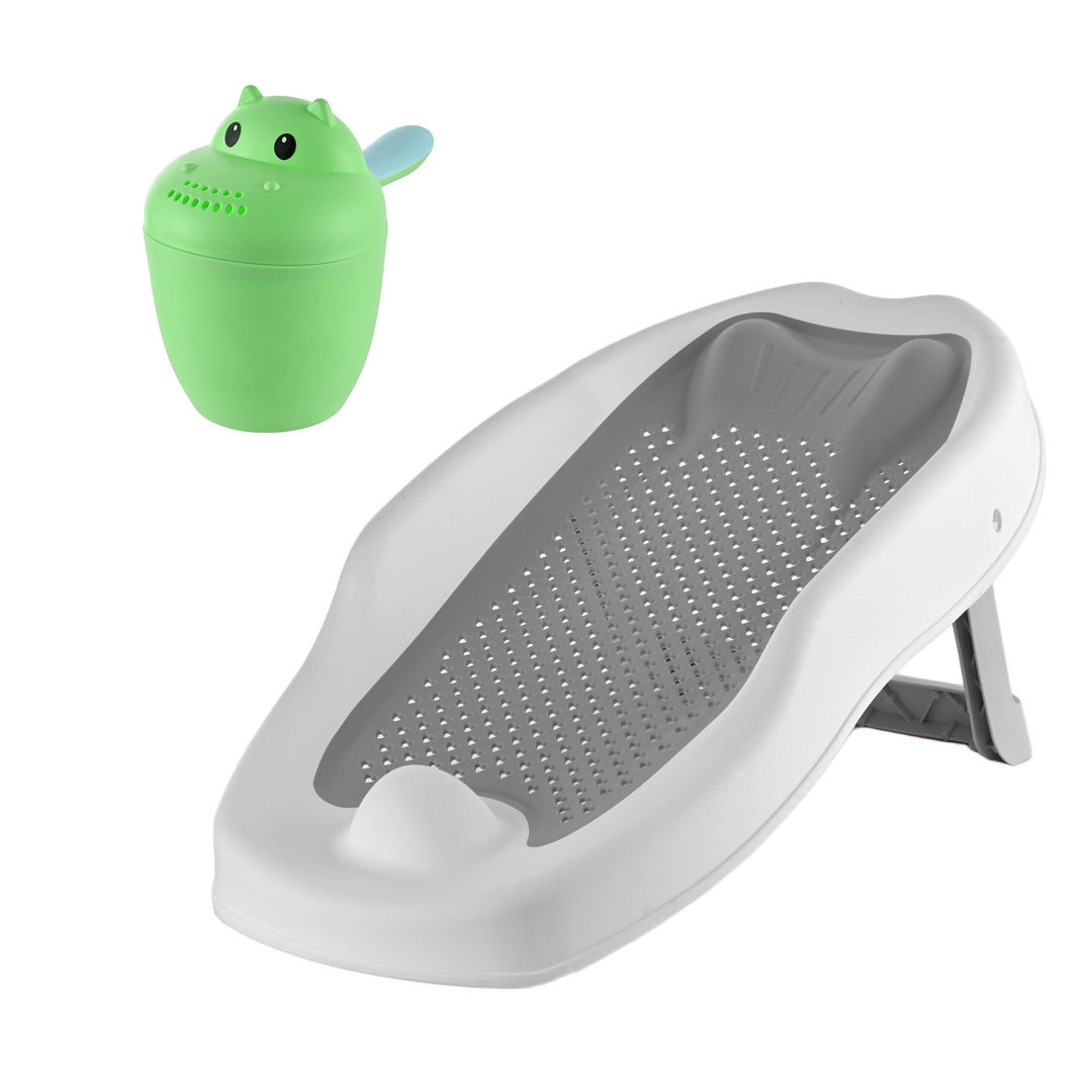 Relaxdays Baby-Badehilfe Set, mit Haarwaschbecher, tränenfrei, grau, grau