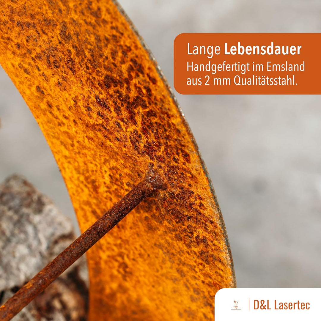 D&amp;L Lasertec Herz aus Metall, Holz Regal, Rost, Edelrost, Holzregal Garten, Terrasse - Deko L+XS
