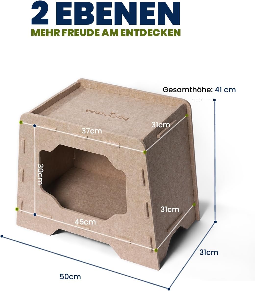Katzenhöhle Filz Katzenhaus aus Filz für grosse Katzen, Katzen Höhle 2-Ebenen, Trapezform Stabiles K
