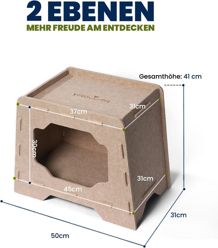 Katzenhöhle Filz Katzenhaus aus Filz für grosse Katzen, Katzen Höhle 2-Ebenen, Trapezform Stabiles K