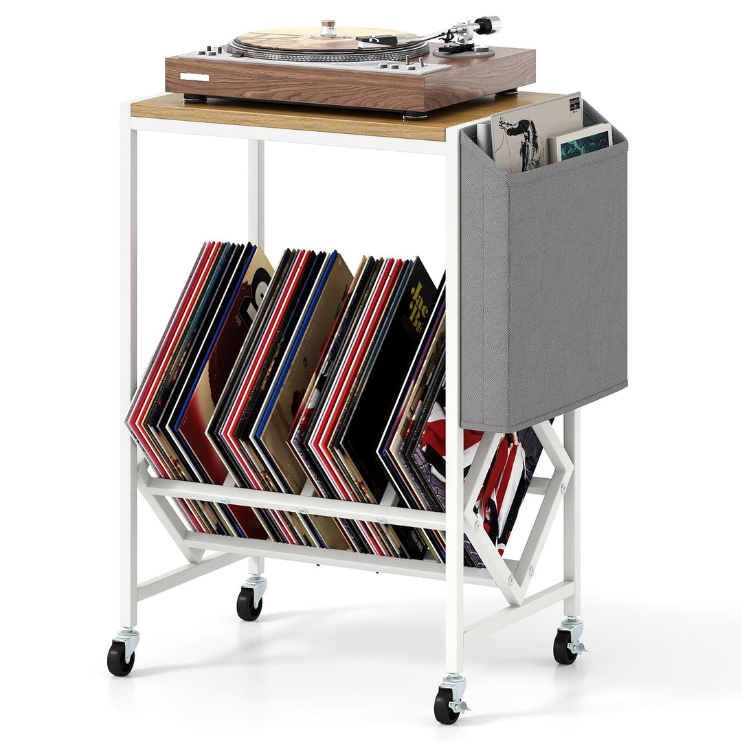 GIANTEX Plattenspieler-Ständer, mobiles Schallplattentisch mit Vinylaufbewahrung &amp; Zeitschriftenhalt