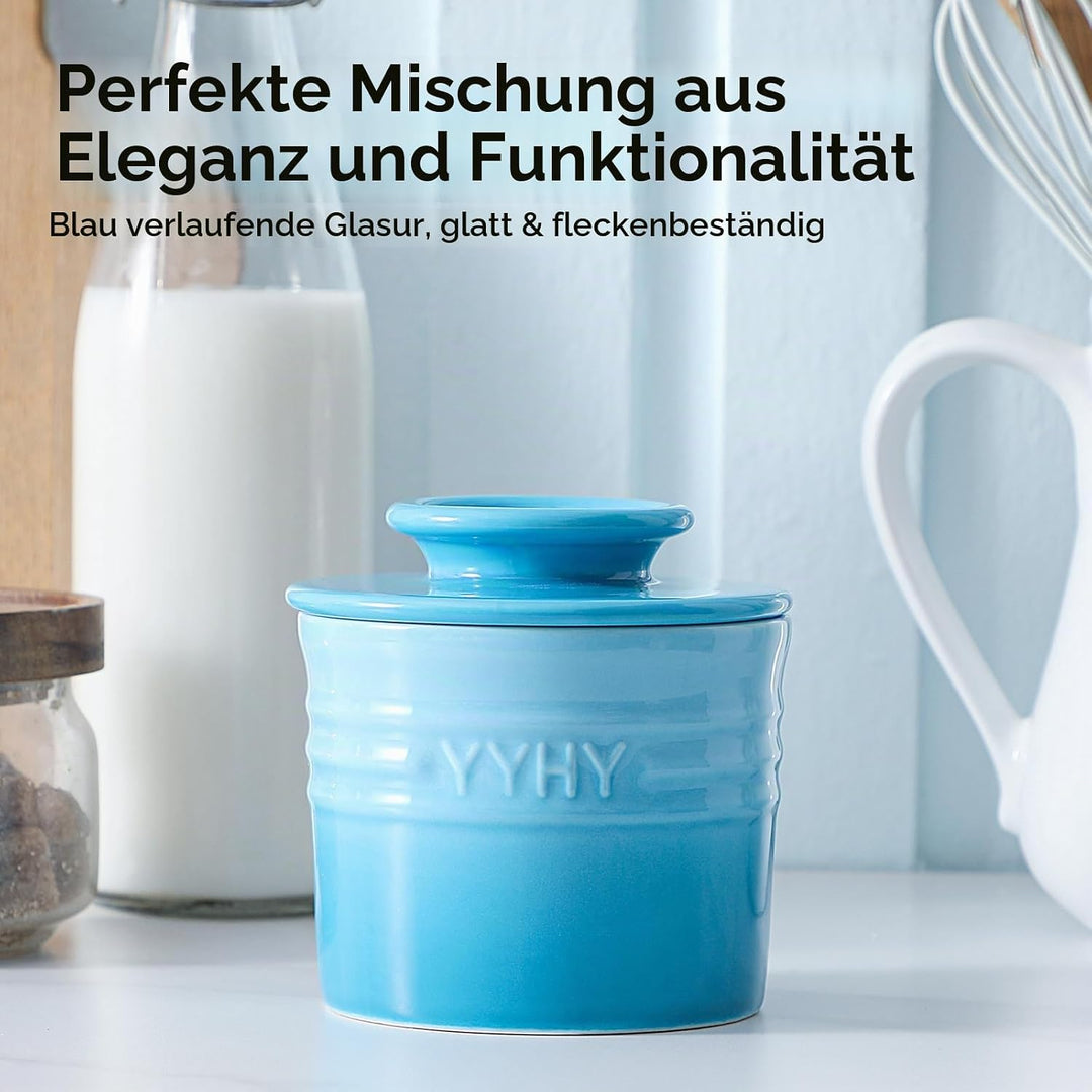 Y YHY Französische Butterdose, Butterdose wassergekühlt mit Wasserlinie, Keramische Butterglocke für
