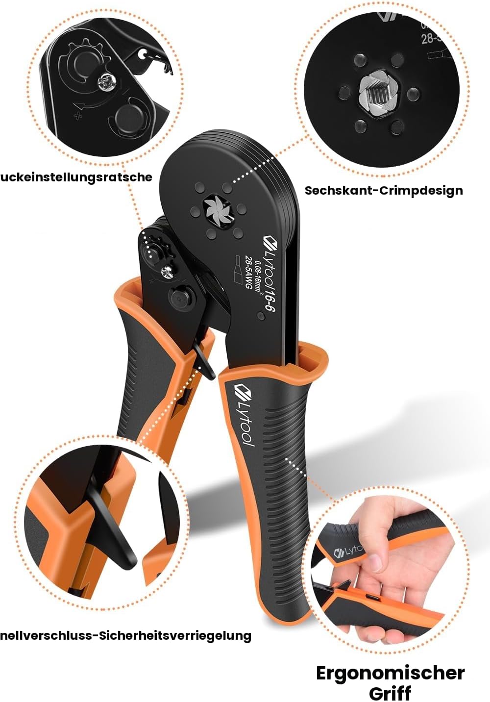 Crimpzange 0.08-16mm², Lytool Aderendhülsenzange Crimp Zange Sechskant Presszange für Isolierte Unis