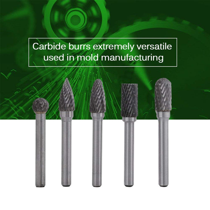 5pcs Drehbohrer Rotary Bit Wolfram Stahlschleifgrat 6mm Schaft 10mm Kopf Rotary Burrs für Formenbau