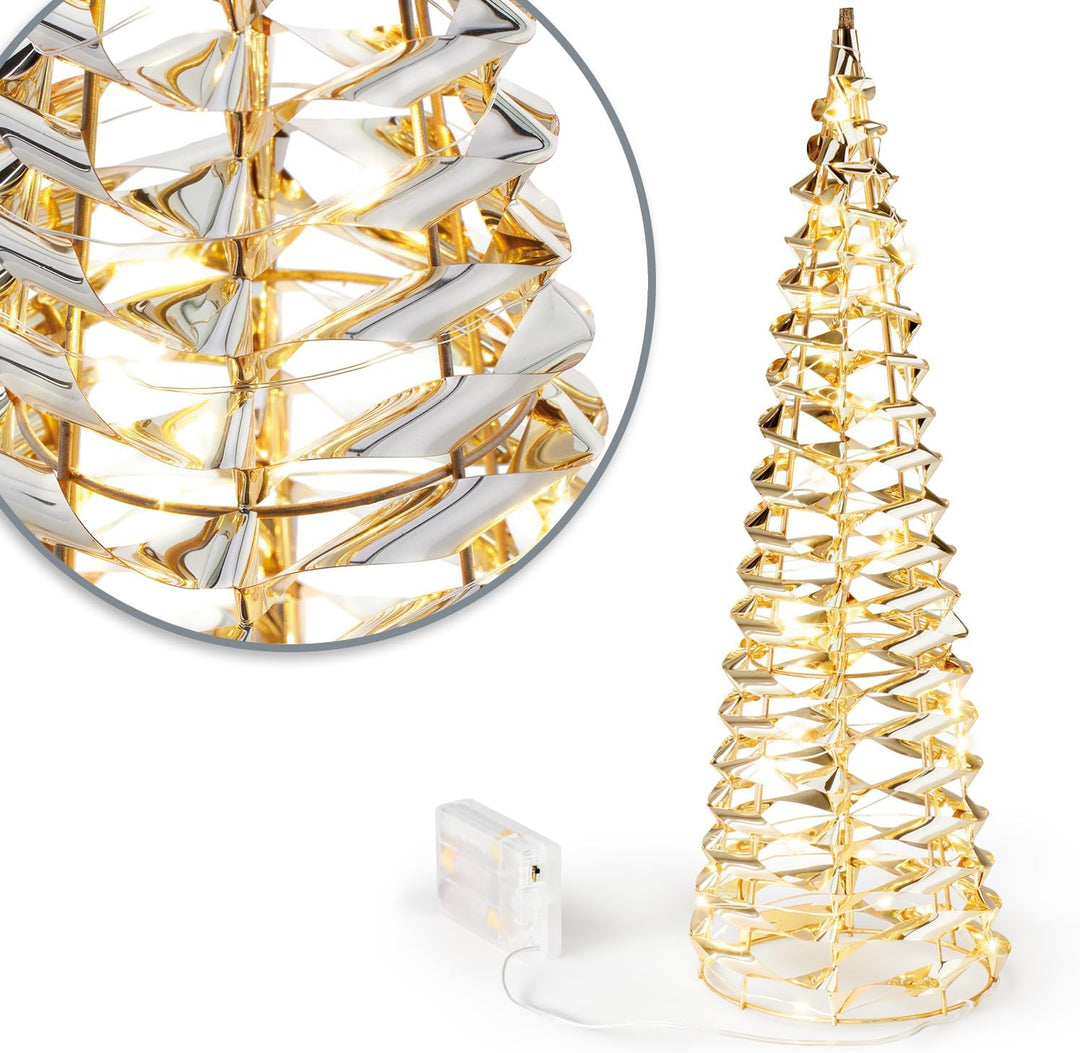 com-four® 2X LED-Pyramide mit Timer - 40 cm Lichterkegel - Deko Leuchtpyramide mit 30 warmweissen LE