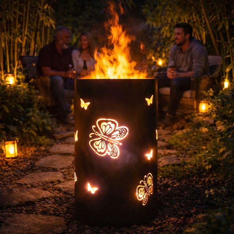 TiKo-Design® Feuertonne Feuerkorb mit Schmetterling Motiv