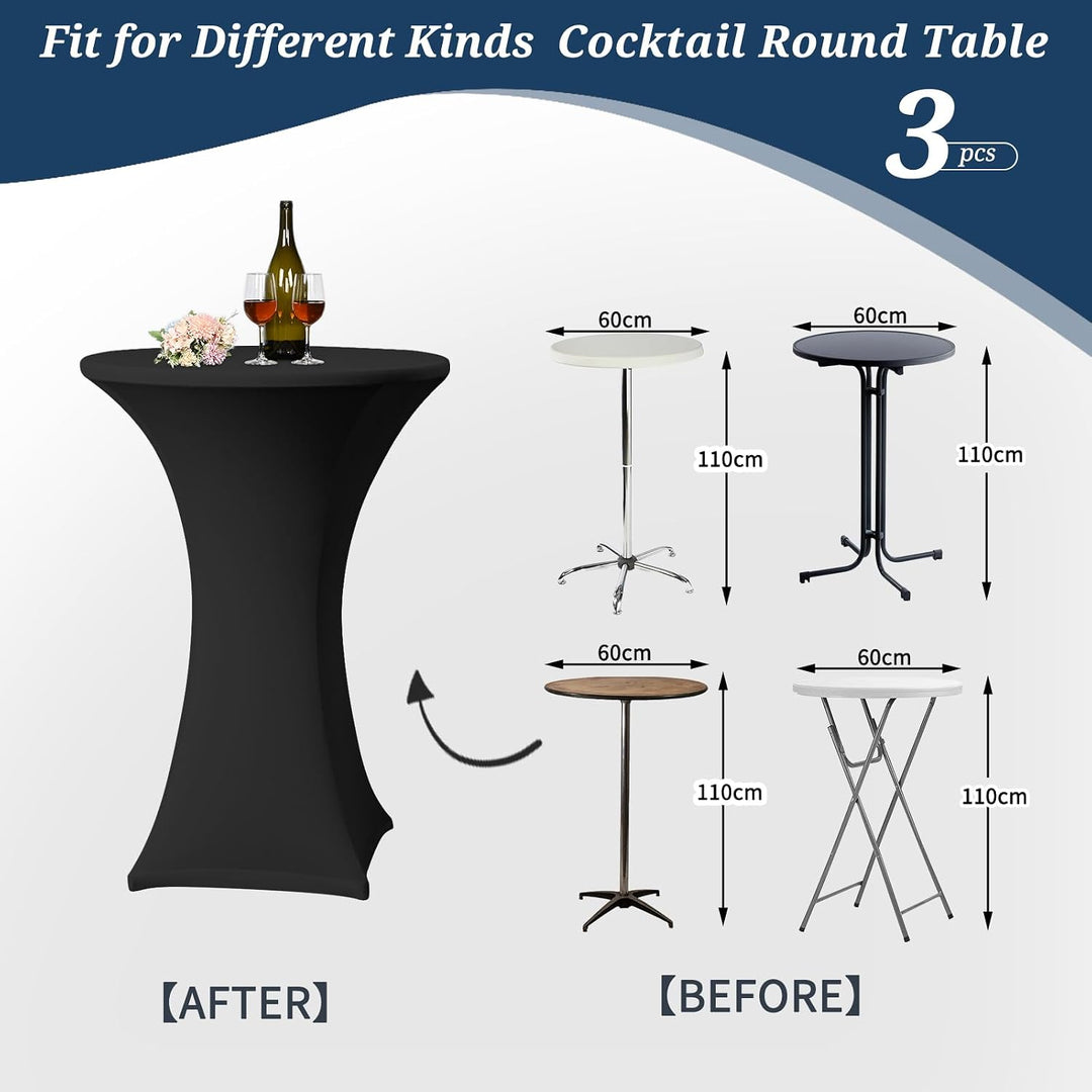 3er-Set Schwarz Stretch Stehtisch Husse für Bistrotisch Ø 60-65 cm Spandex Stretch Tischdecke, Verst