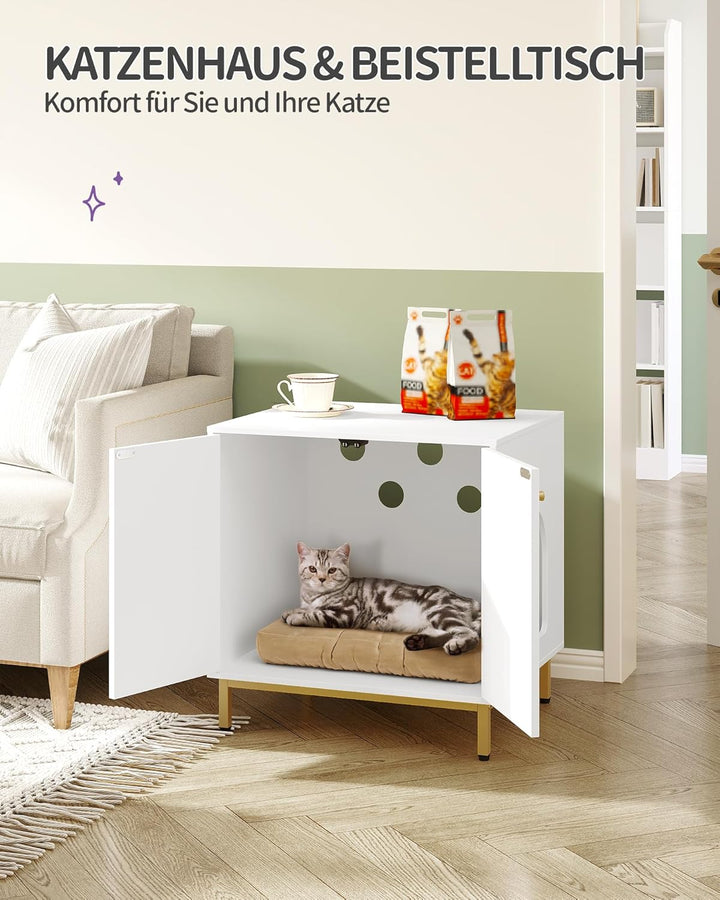 Hzuaneri Katzenschrank, Katzentoilette, Katzenklo Schrank, Katzenhaus mit Tür, Hölzerner Beistelltis