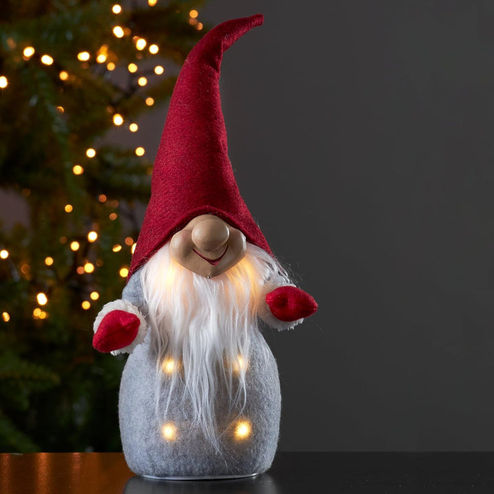 EGLO LED Weihnachtsdeko, Leuchtfigur Wichtel aus Stoff mit Kunststoffkörper in Grau, Weiss und Rot,